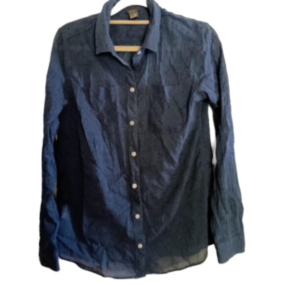 Eddie Bauer light material long sleeve button up shirt blue dots sz. M - Picture 1 of 8